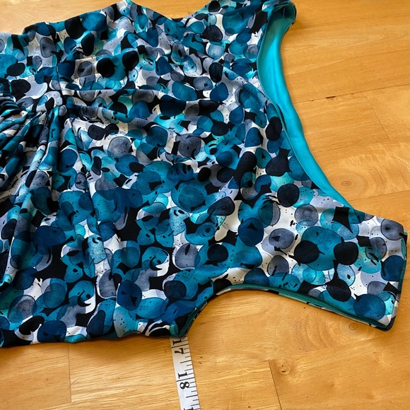 Connected Apparel Cap Sleeve Mock Wrap Dress blue dots - Picture 9 of 16